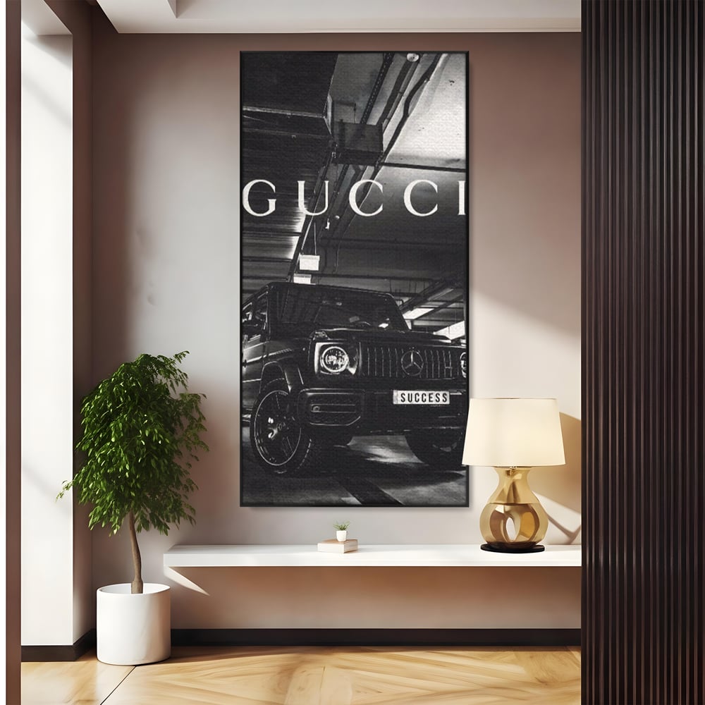 Tablou canvas cu tablou canvas cu masina si text, in rama de aluminiu negru